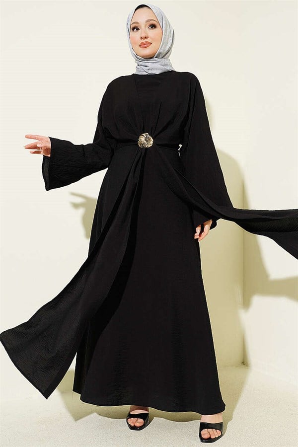 Bolero Detail Dress with Gold Accessories, Black