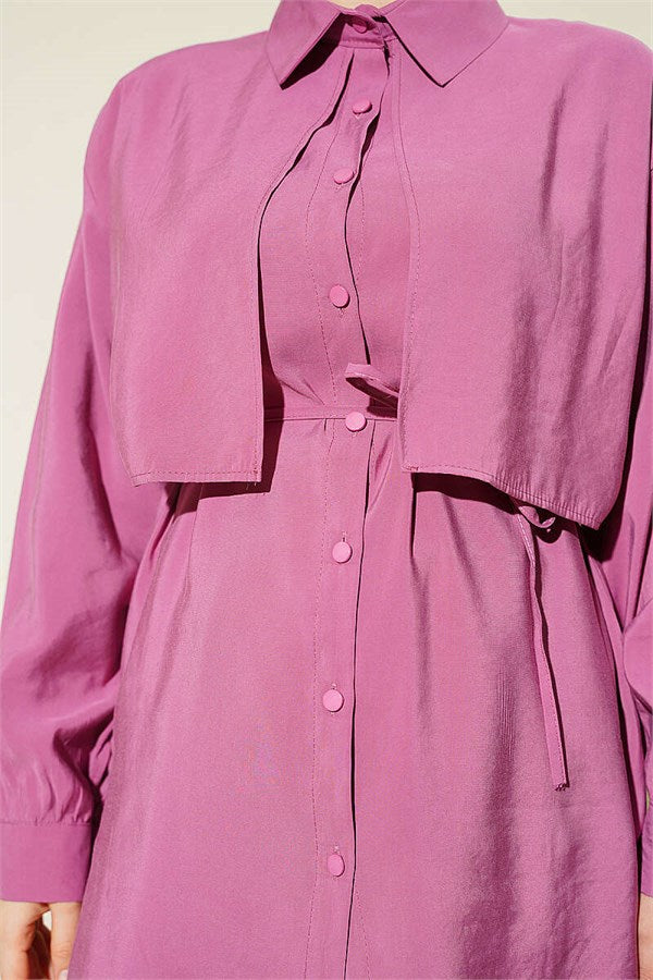 Bolero Detail Tencel Shirt with Drawstring Belt, Magenta