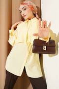 Bolero Detail Tencel Shirt with Drawstring Belt, Yellow
