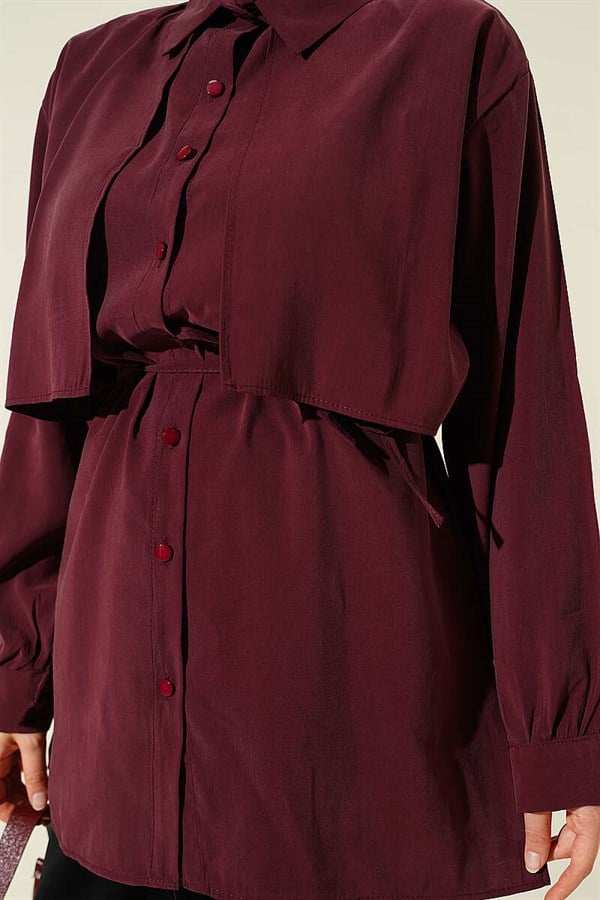 Bolero Detail Tencel Shirt with Drawstring Belt, Plum