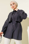 Bolero Detail Tencel Shirt with Drawstring Belt, Smoke Grey