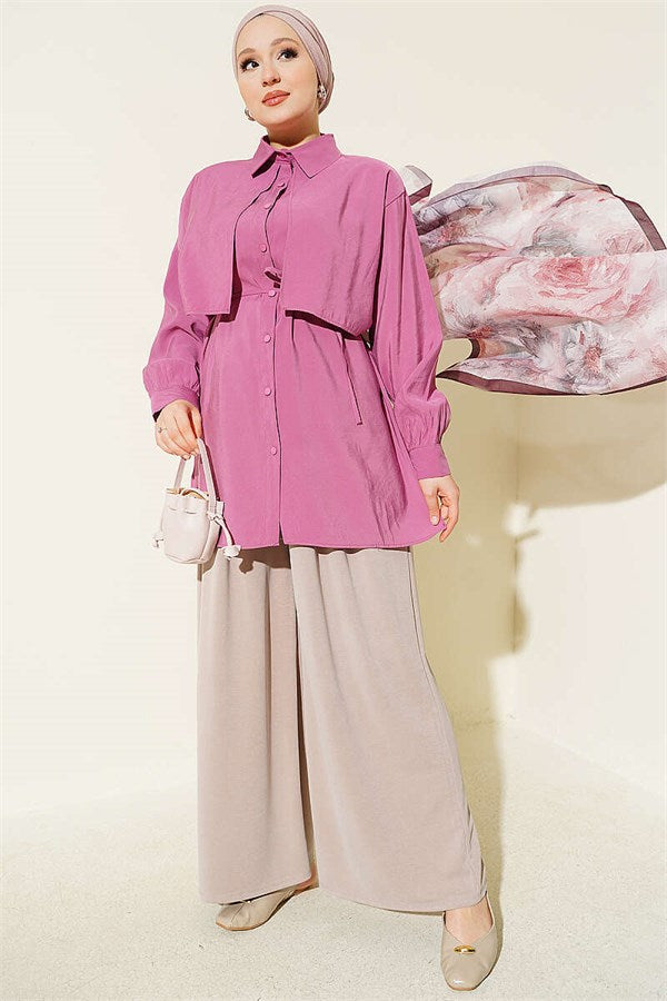 Bolero Detail Tencel Shirt with Drawstring Belt, Magenta