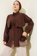 Bolero Detail Tencel Shirt with Drawstring Belt, Brown