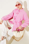 Bolero Detailed Rope Belted Tencel Shirt Pink