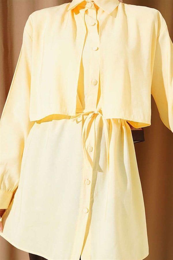 Bolero Detail Tencel Shirt with Drawstring Belt, Yellow