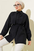 Bolero Detailed Rope Belted Tencel Shirt Black