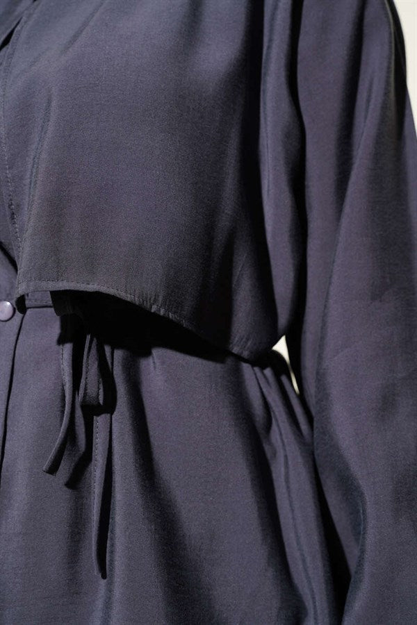 Bolero Detail Tencel Shirt with Drawstring Belt, Smoke Grey