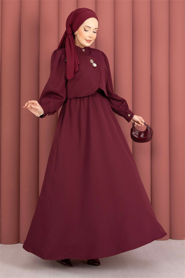 Bolero Dress Set with Gold Buttons, Burgundy