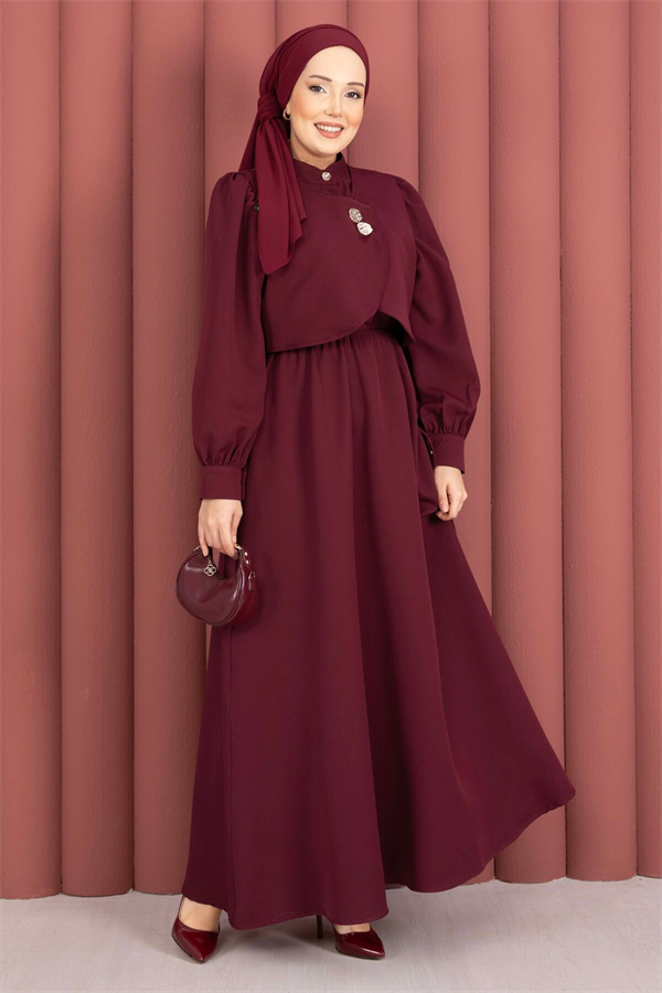 Bolero Dress Set with Gold Buttons, Burgundy