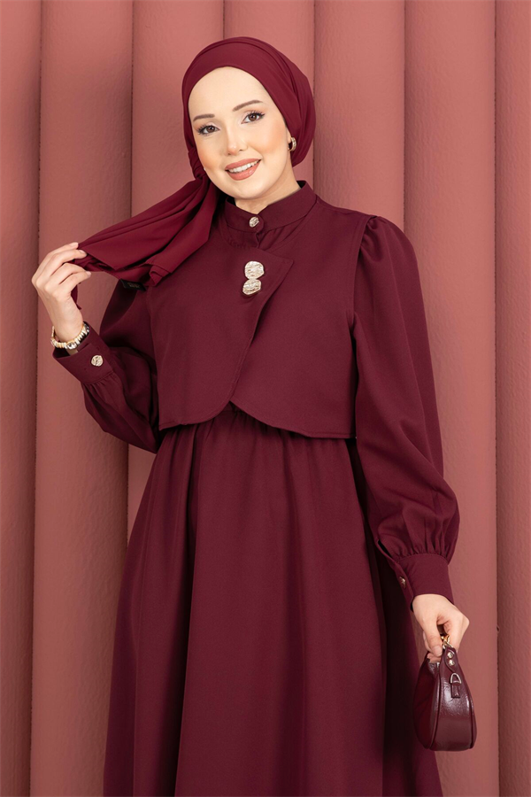 Bolero Dress Set with Gold Buttons, Burgundy