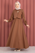 Gold Buttoned Bolero Dress 2 Piece Set in Coffee Brown