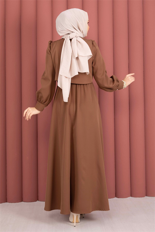 Gold Buttoned Bolero Dress 2 Piece Set in Coffee Brown