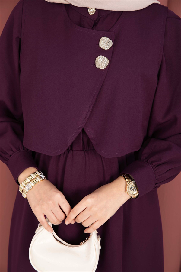 Bolero Dress 2 Piece Set with Gold Buttons, Plum