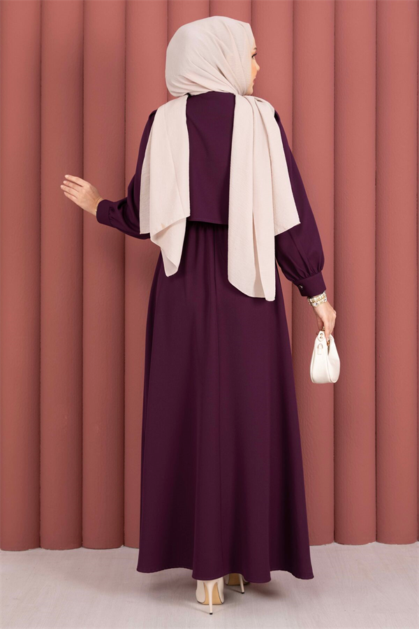 Bolero Dress 2 Piece Set with Gold Buttons, Plum