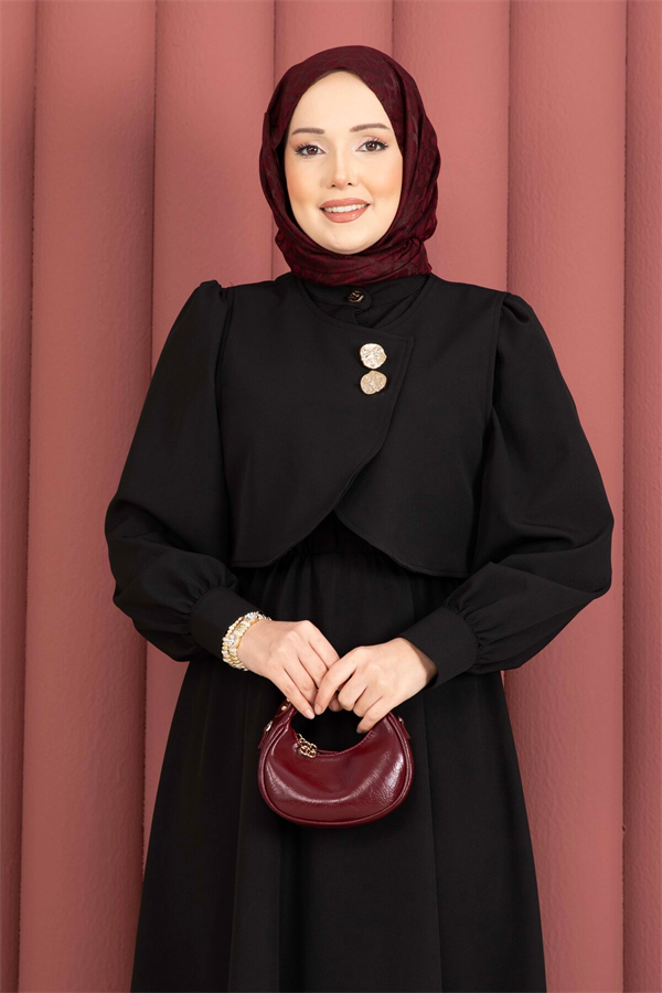 Bolero Dress Set with Gold Buttons, Black