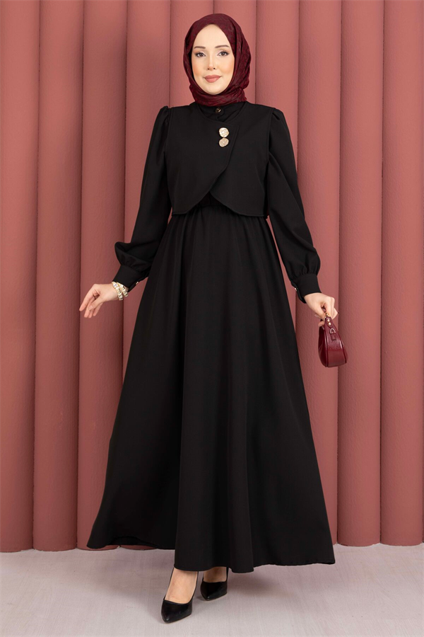 Bolero Dress Set with Gold Buttons, Black