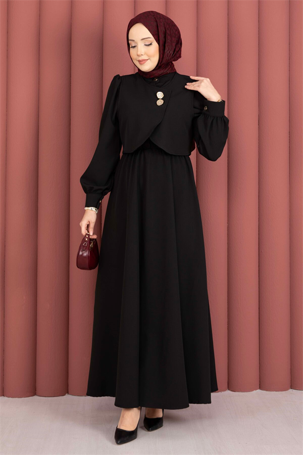 Bolero Dress Set with Gold Buttons, Black