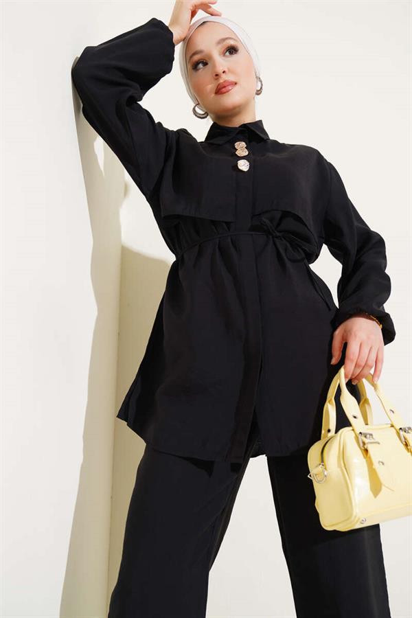 Bolero Gold Buttoned 2 Piece Set Black