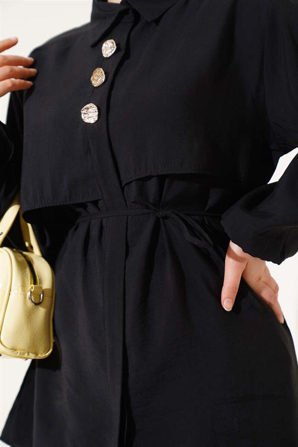 Bolero Gold Buttoned 2 Piece Set Black
