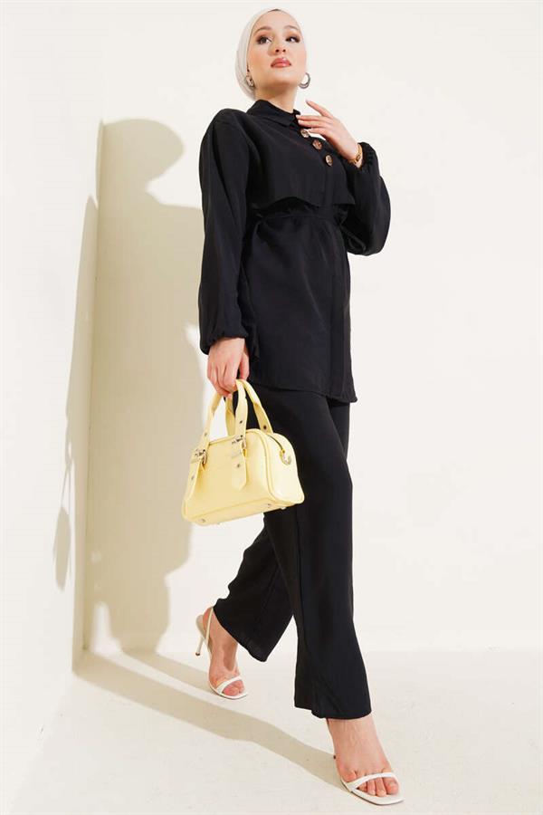 Bolero Gold Buttoned 2 Piece Set Black