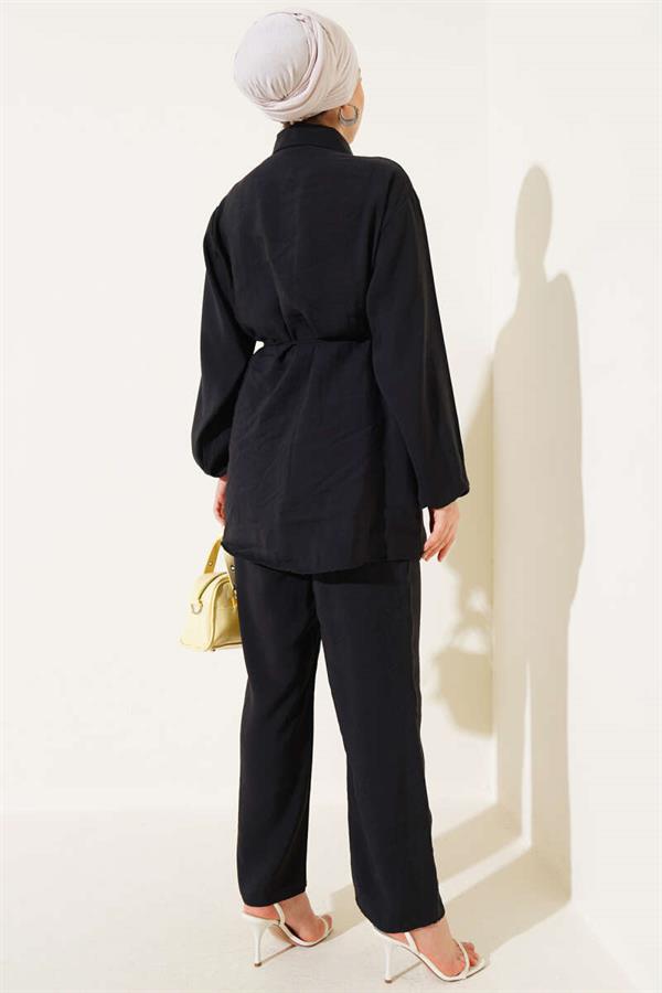 Bolero Gold Buttoned 2 Piece Set Black