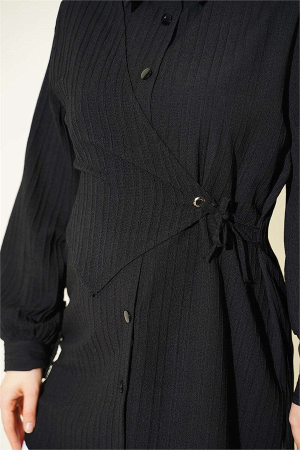 Bolero-style drawstring shirt, black