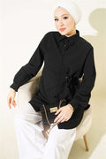 Bolero-style drawstring shirt, black