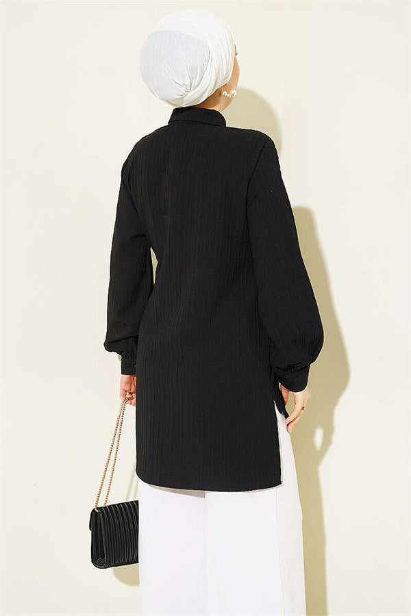 Bolero-style drawstring shirt, black
