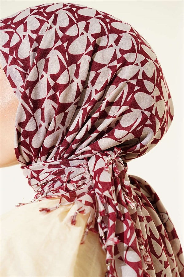 Beaded Patterned Scarf, Burgundy