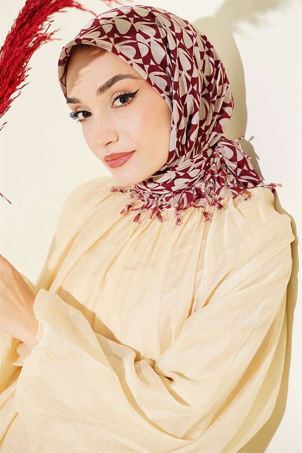 Beaded Patterned Scarf, Burgundy