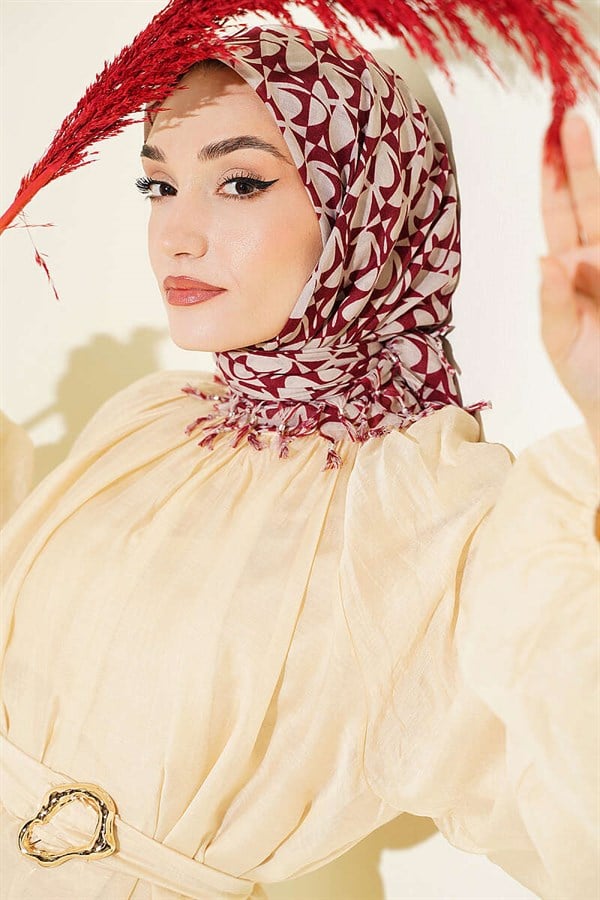 Beaded Patterned Scarf, Burgundy