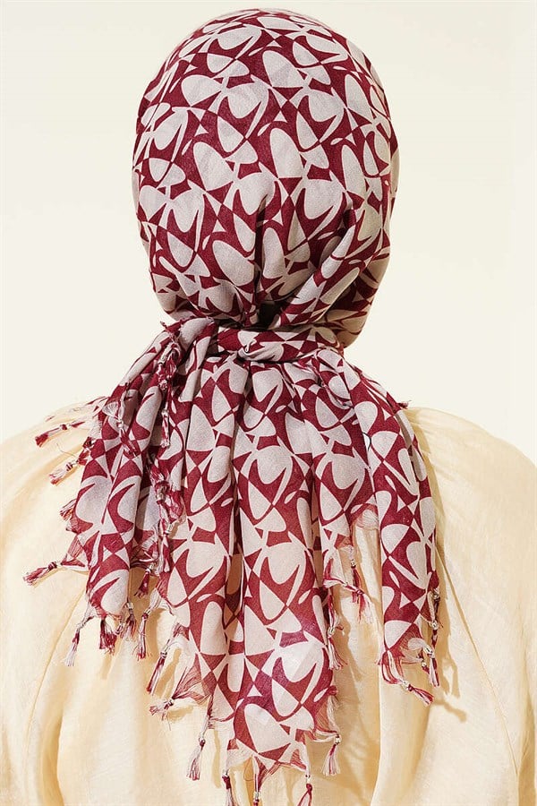 Beaded Patterned Scarf, Burgundy