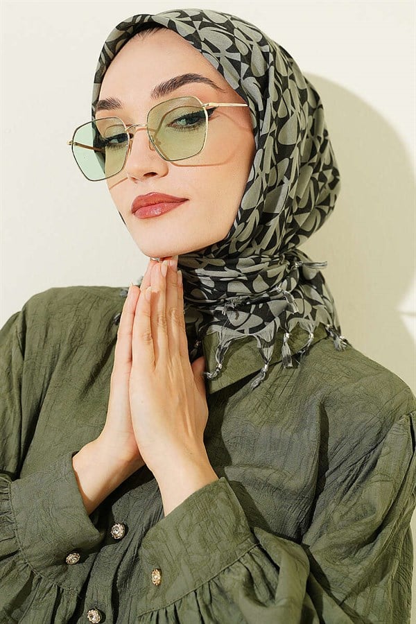 Beaded Patterned Scarf, Light Green