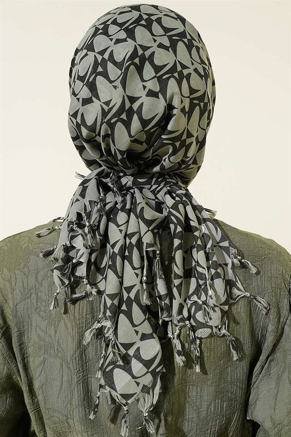 Beaded Patterned Scarf, Light Green