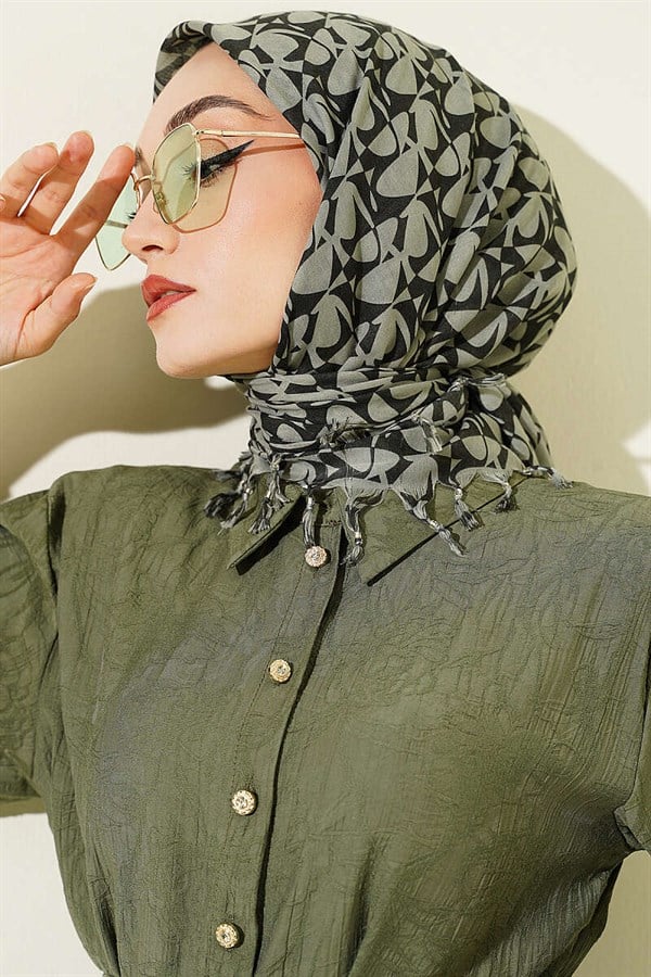 Beaded Patterned Scarf, Light Green