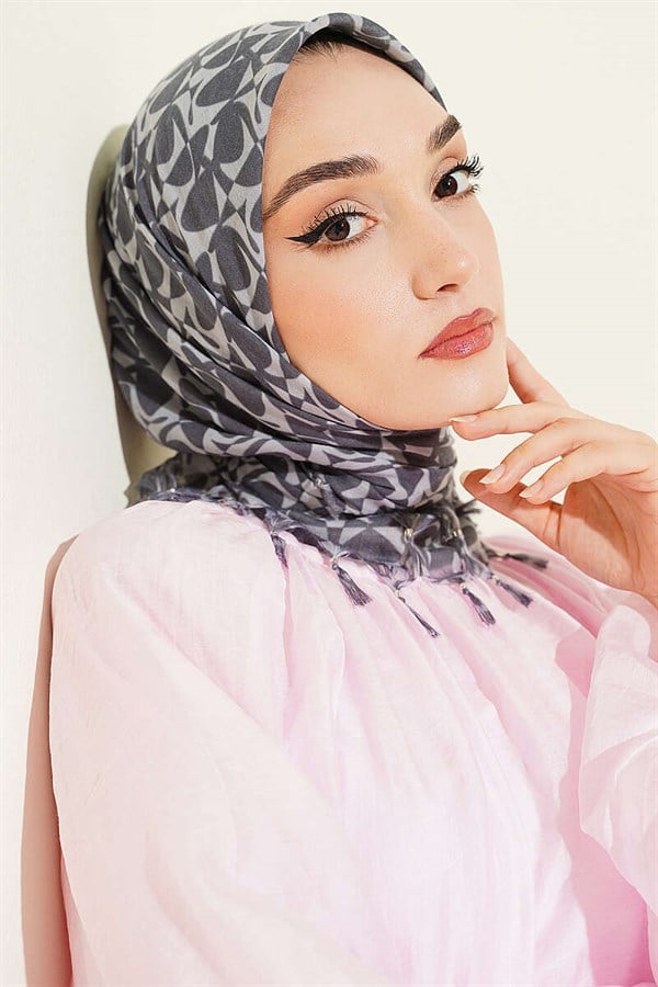 Beaded Patterned Scarf, Smoke Grey