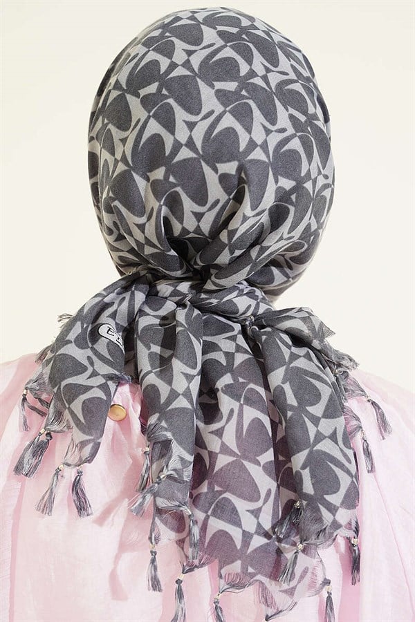Beaded Patterned Scarf, Smoke Grey