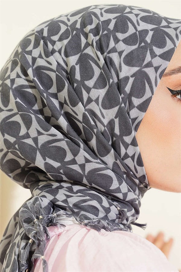 Beaded Patterned Scarf, Smoke Grey