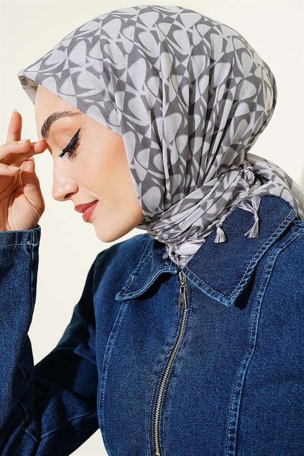 Gray Scarf with Bead Details and Pattern