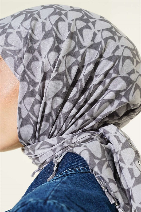 Gray Scarf with Bead Details and Pattern
