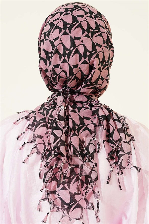 Beaded Patterned Scarf, Rose Pink