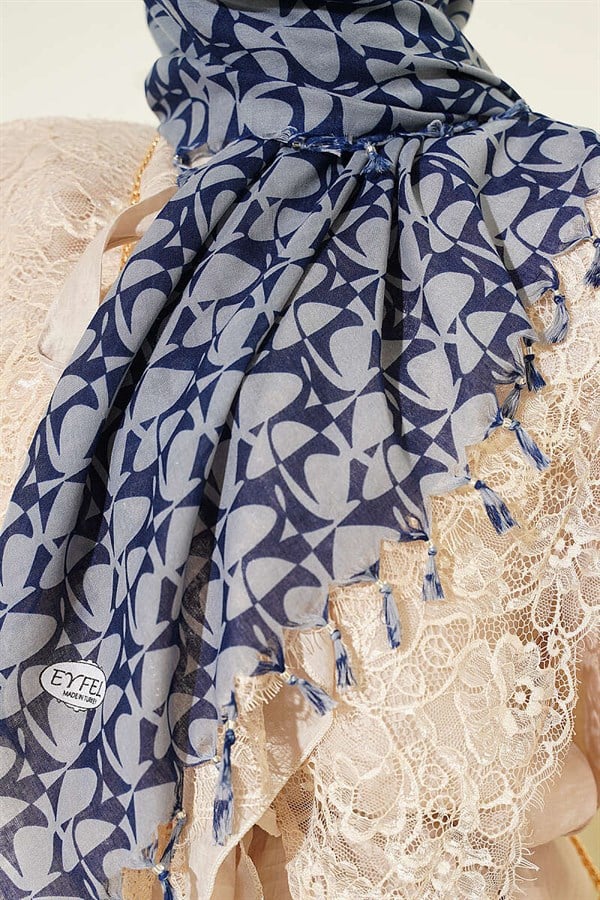 Beaded Patterned Scarf Indigo