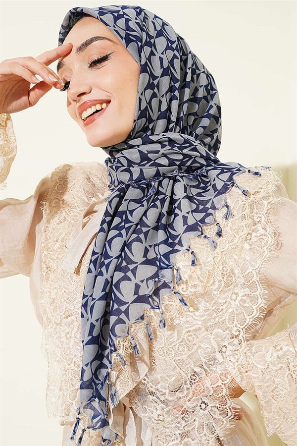 Beaded Patterned Scarf Indigo
