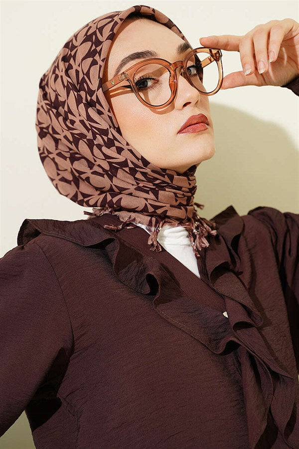 Beaded Patterned Scarf, Coffee