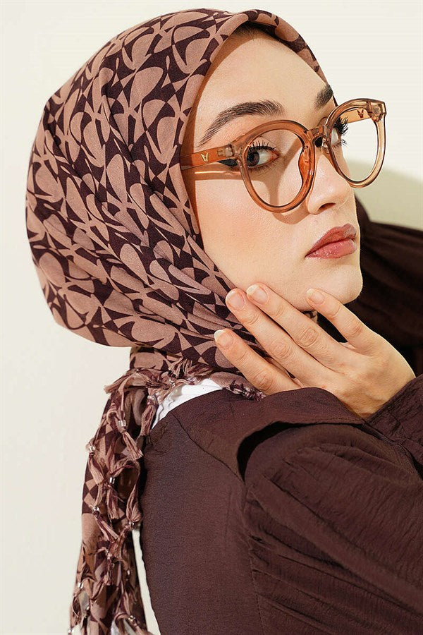 Beaded Patterned Scarf, Coffee