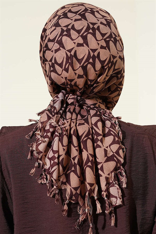 Beaded Patterned Scarf, Coffee