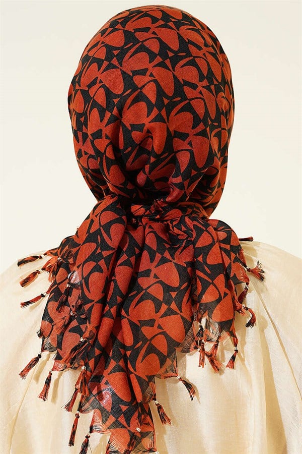 Beaded Patterned Scarf, Terracotta