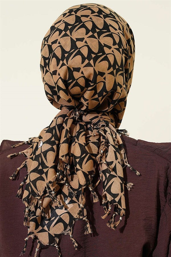 Beaded Patterned Scarf Latte