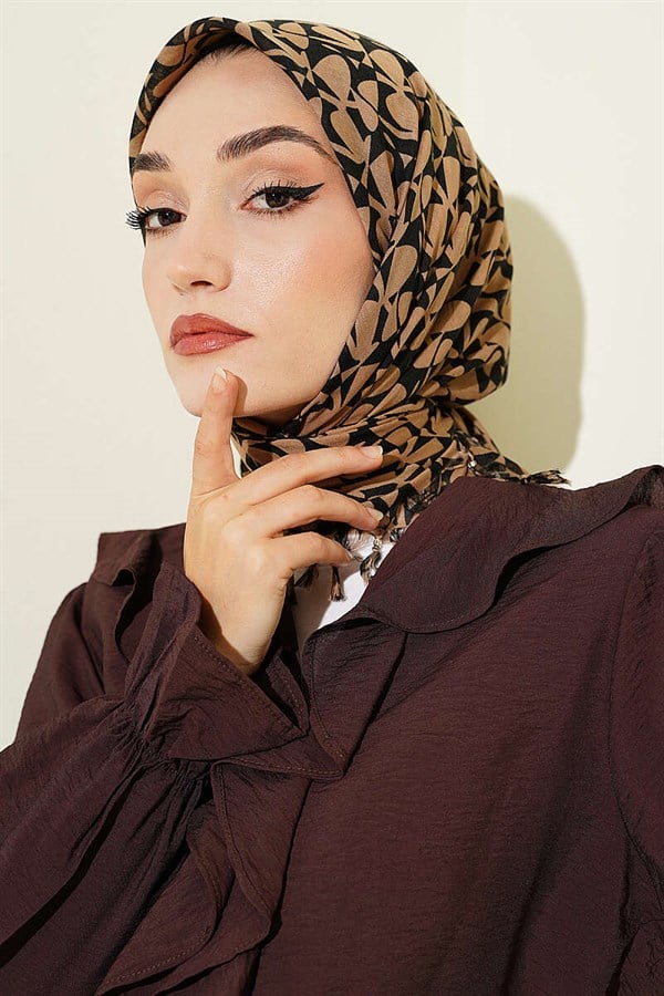 Beaded Patterned Scarf Latte
