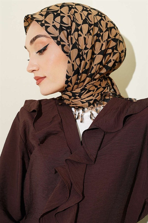 Beaded Patterned Scarf Latte